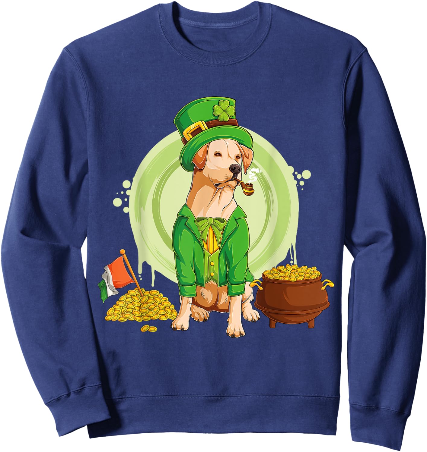 Labrador Retriever Dog Leprechaun Hat Irish Flag Labbi Women Kids Sweatshirt - Sweatshirt | Navy
