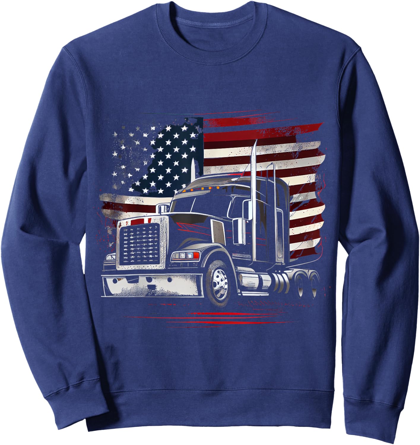 US American Flag Truck Driver 18 Wheeler Trucker Gift Sweatshirt - Sweatshirt | Navy