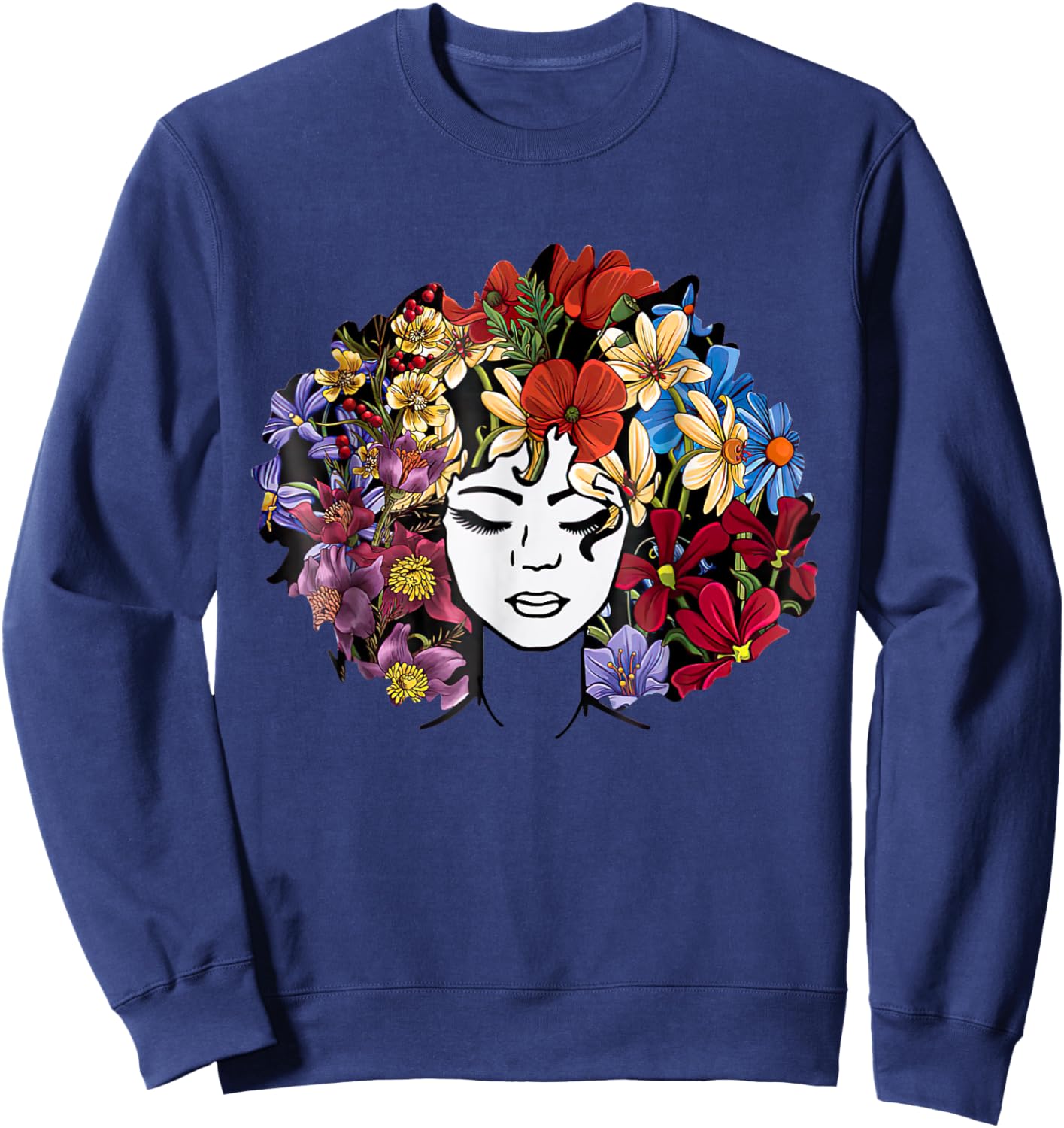 Black Power Flowers Afro Hair Black Woman Sweatshirt - Sweatshirt | Navy