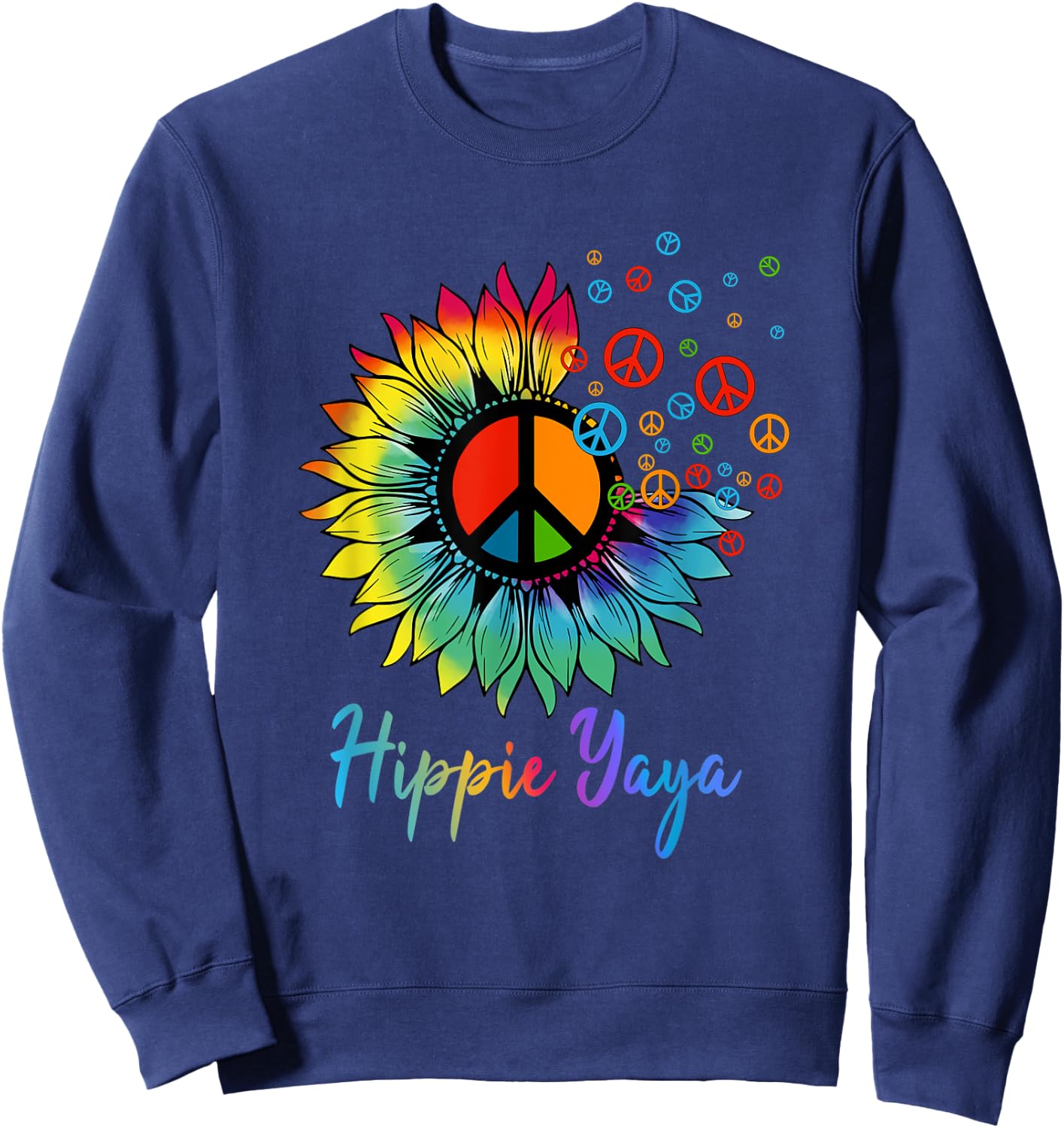 Women Hippie Yaya - Colorful Sunflower Peace Sign Sweatshirt - Sweatshirt | Navy