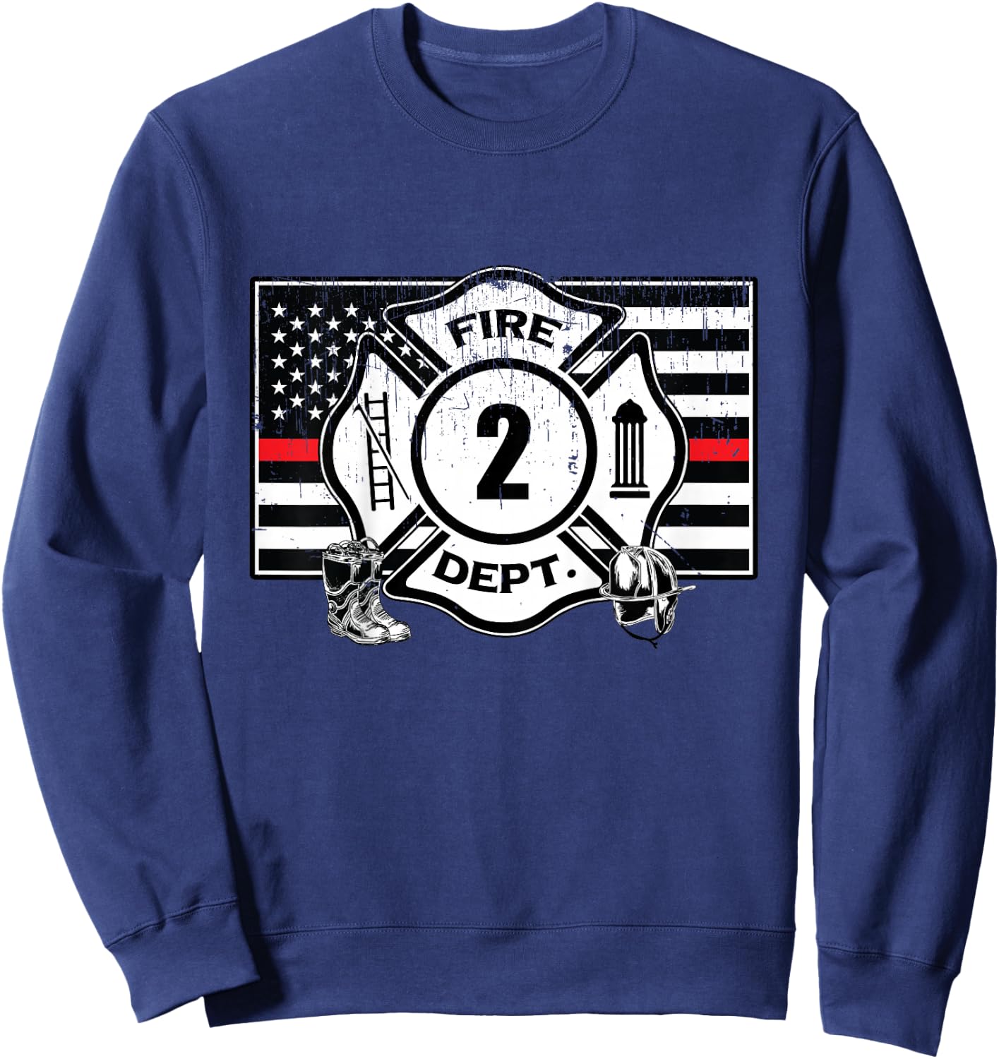 2nd Birthday Firefighter Fire Truck 2 Year Old Sweatshirt - Sweatshirt | Navy