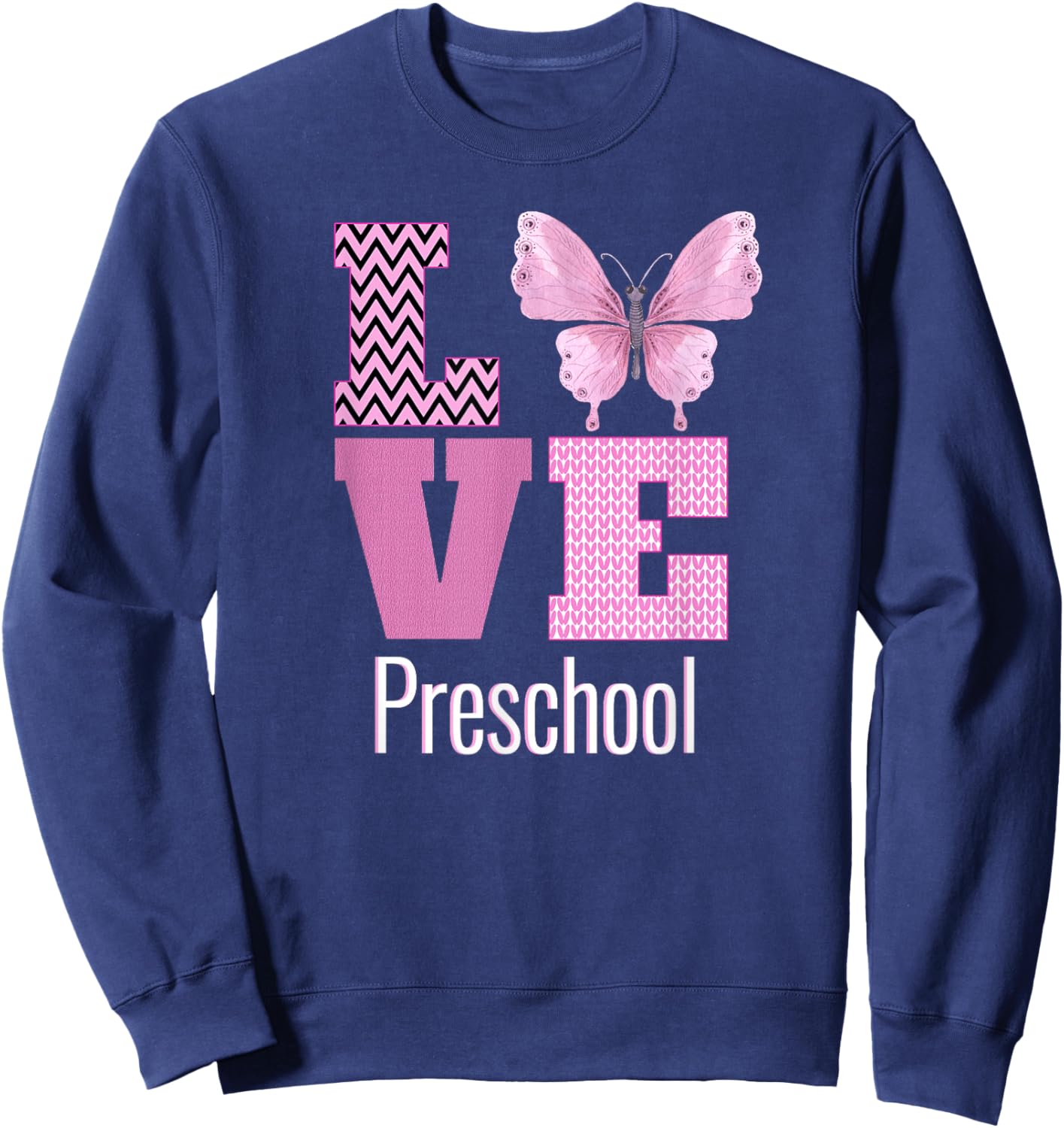 Love Preschool Purple Butterfly Preschool Teacher Women Kids Sweatshirt - Sweatshirt | Navy