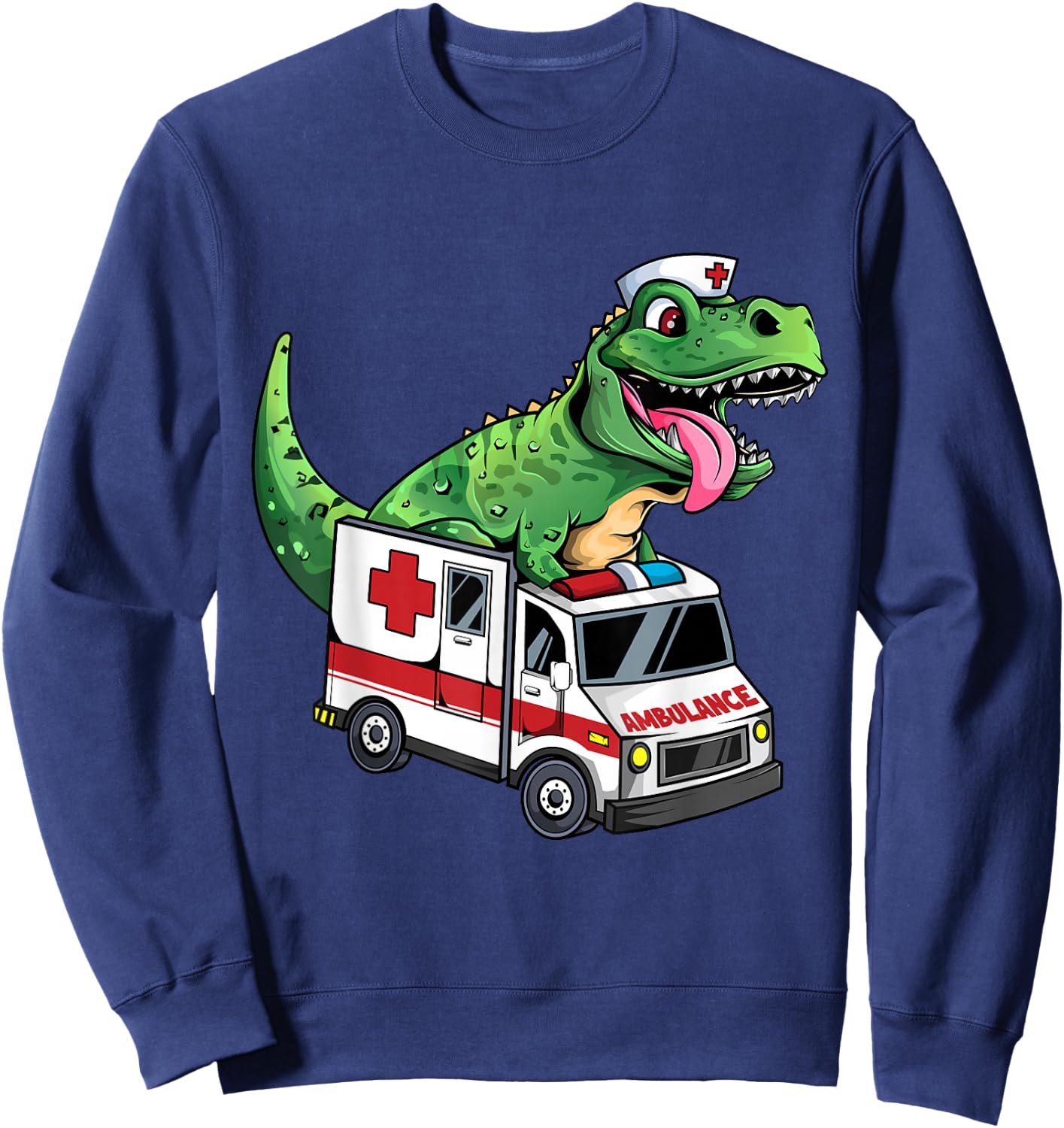 EMT Dinosaur Paramedic Funny Dino T-Rex Riding Ambulance Sweatshirt - Sweatshirt | Navy