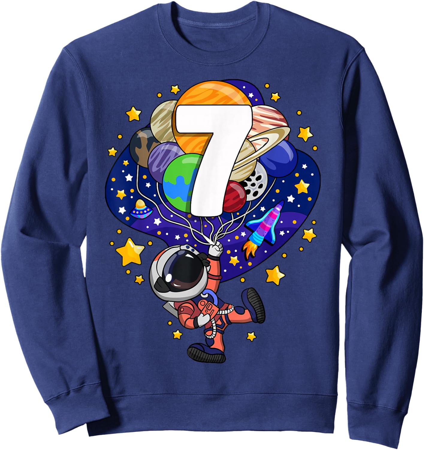 Space Astronaut 7th Birthday Boy Number 7 Seven Year Old Sweatshirt - Sweatshirt | Navy