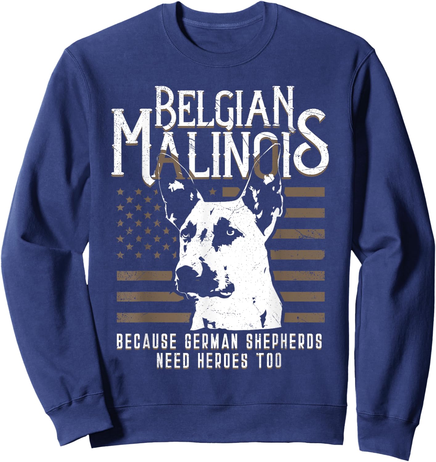 Belgian Malinois American Flag German Shepherd Police K9 Art Sweatshirt - Sweatshirt | Navy