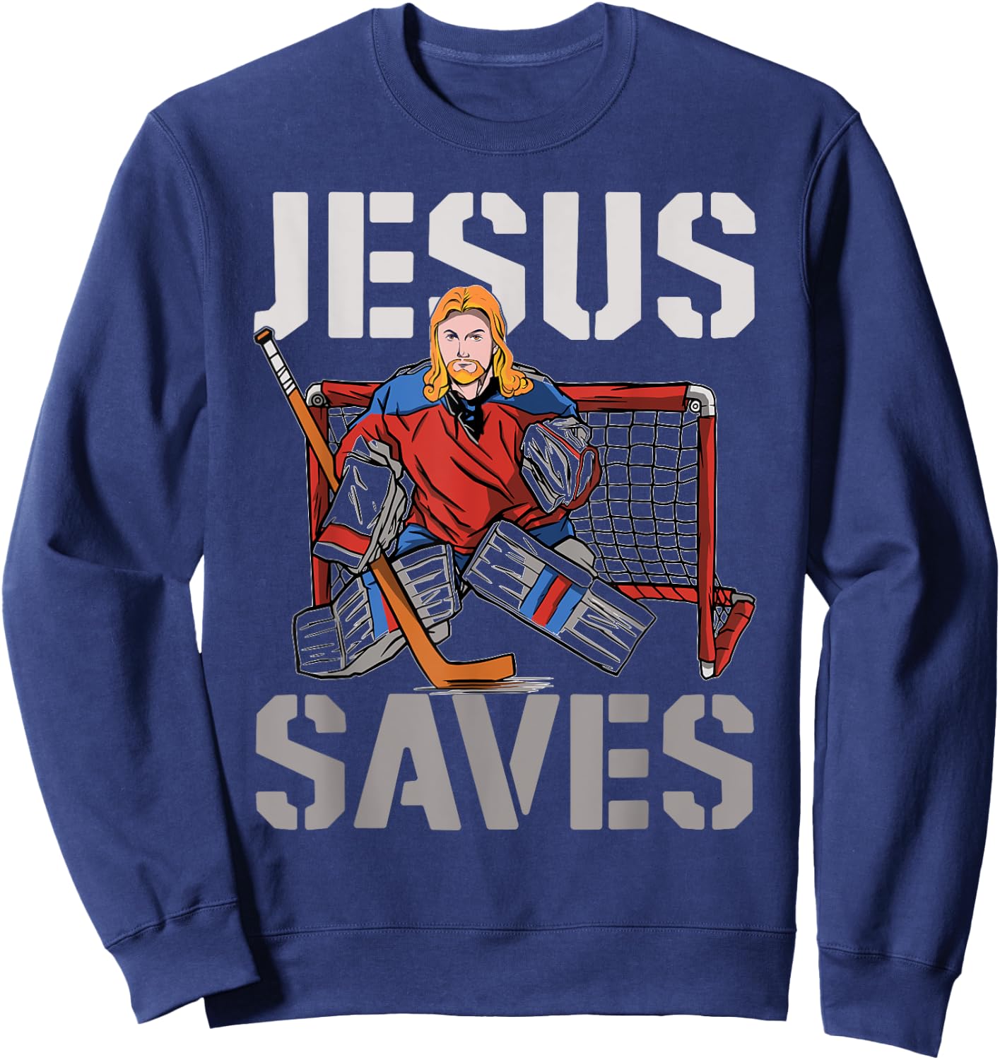 Ice Hockey Goalie Vintage Goalkeeper Jesus Jesus Saves Sweatshirt - Sweatshirt | Navy