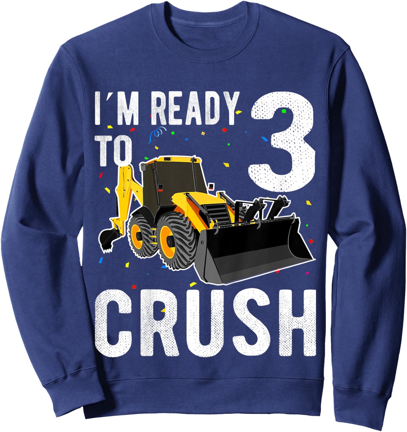 Kids Construction Truck 3rd Birthday Shirt Boy 3 Bulldozer Digger Sweatshirt - Sweatshirt | Navy