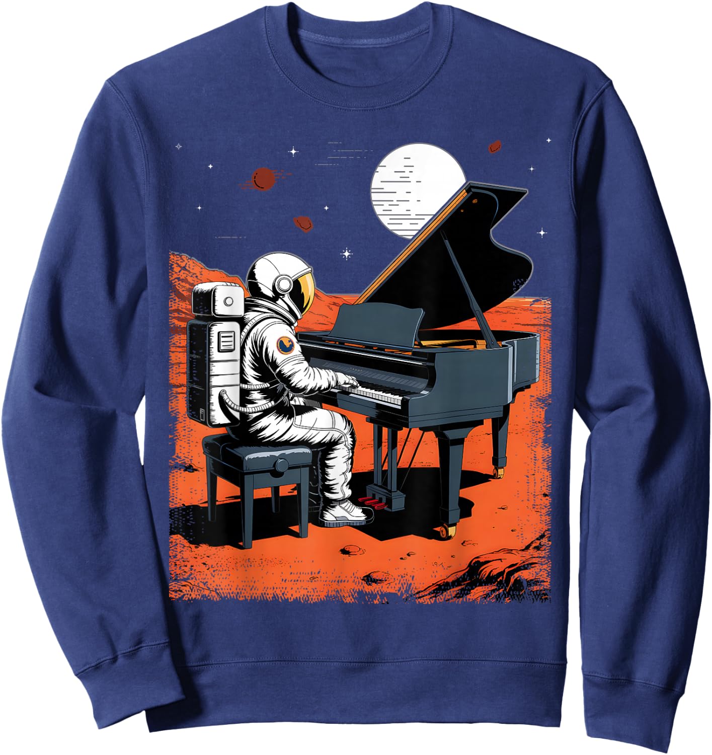 Astronaut in Space with Piano in Galaxies Musician Sweatshirt - Sweatshirt | Navy