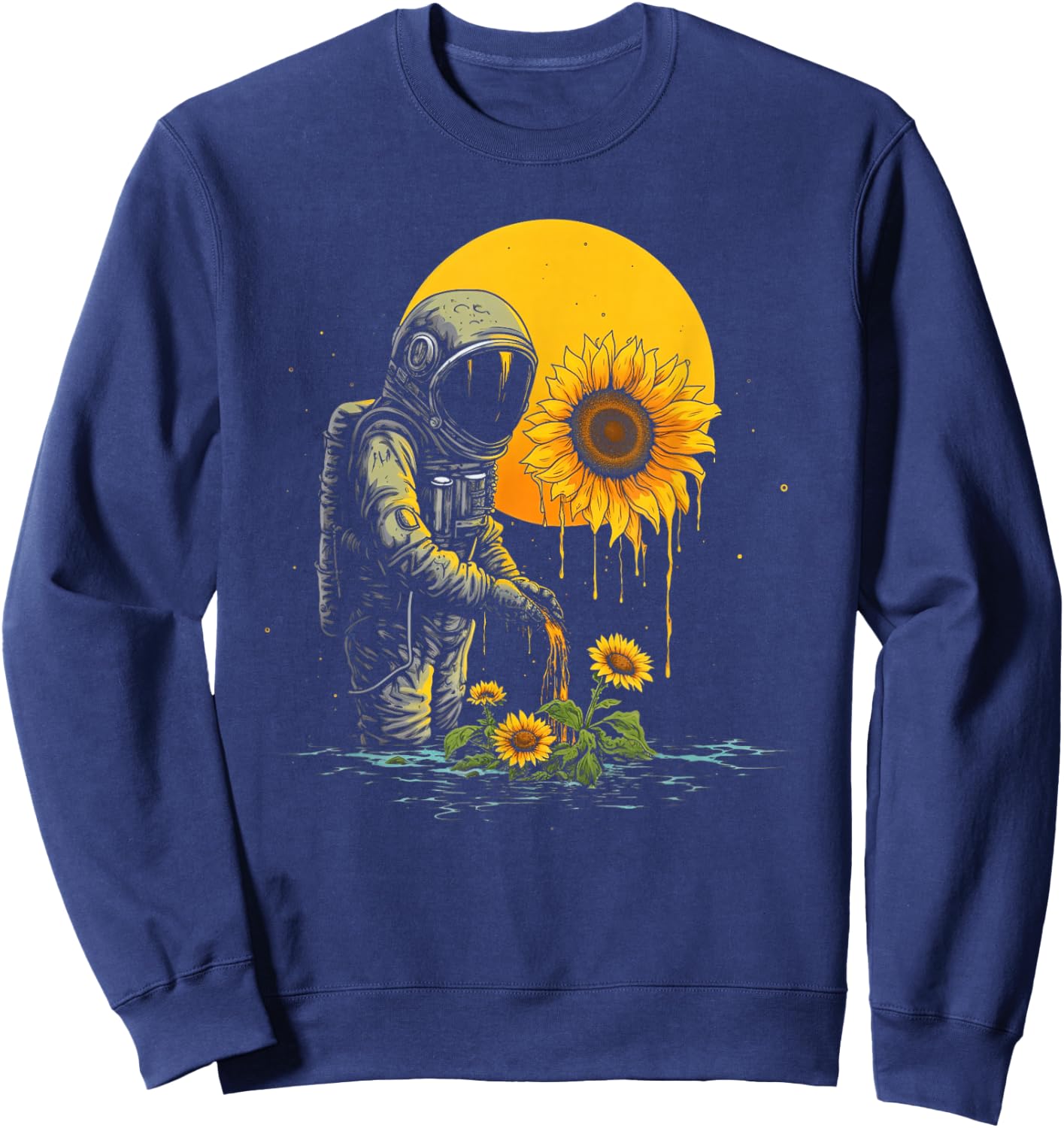 Cool Astronaut & Sunflowers | Surreal EDM Sci-Fi Space #2 Sweatshirt - Sweatshirt | Navy