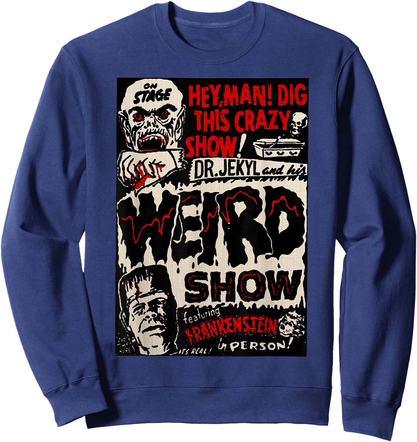 Horror Movie Monster Vintage Halloween Frankenstein Sweatshirt - Sweatshirt | Navy
