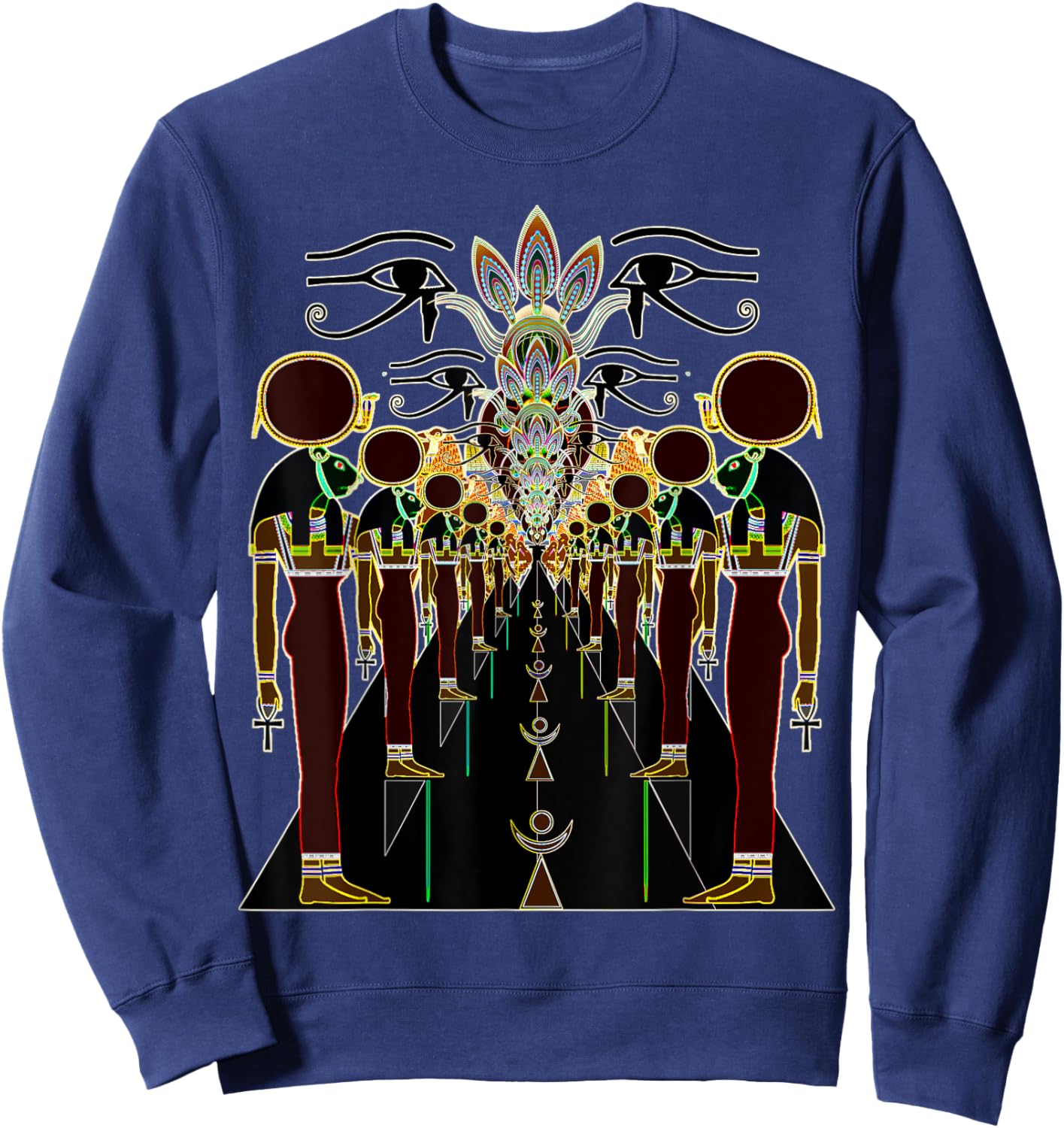 Egyptian Psychedelic Fractal Lion Warrior Goddess Sekhmet Sweatshirt - Sweatshirt | Navy