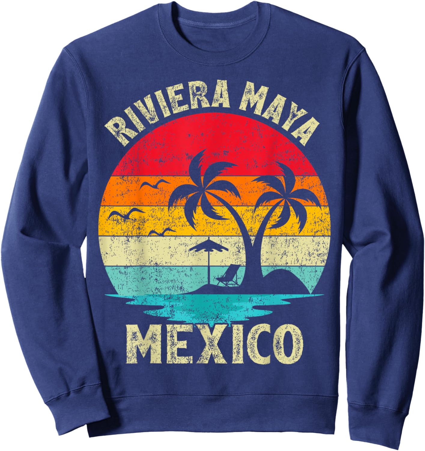 Family Vacation Vintage Retro Mexico Riviera Maya Beach Sweatshirt - Sweatshirt | Navy