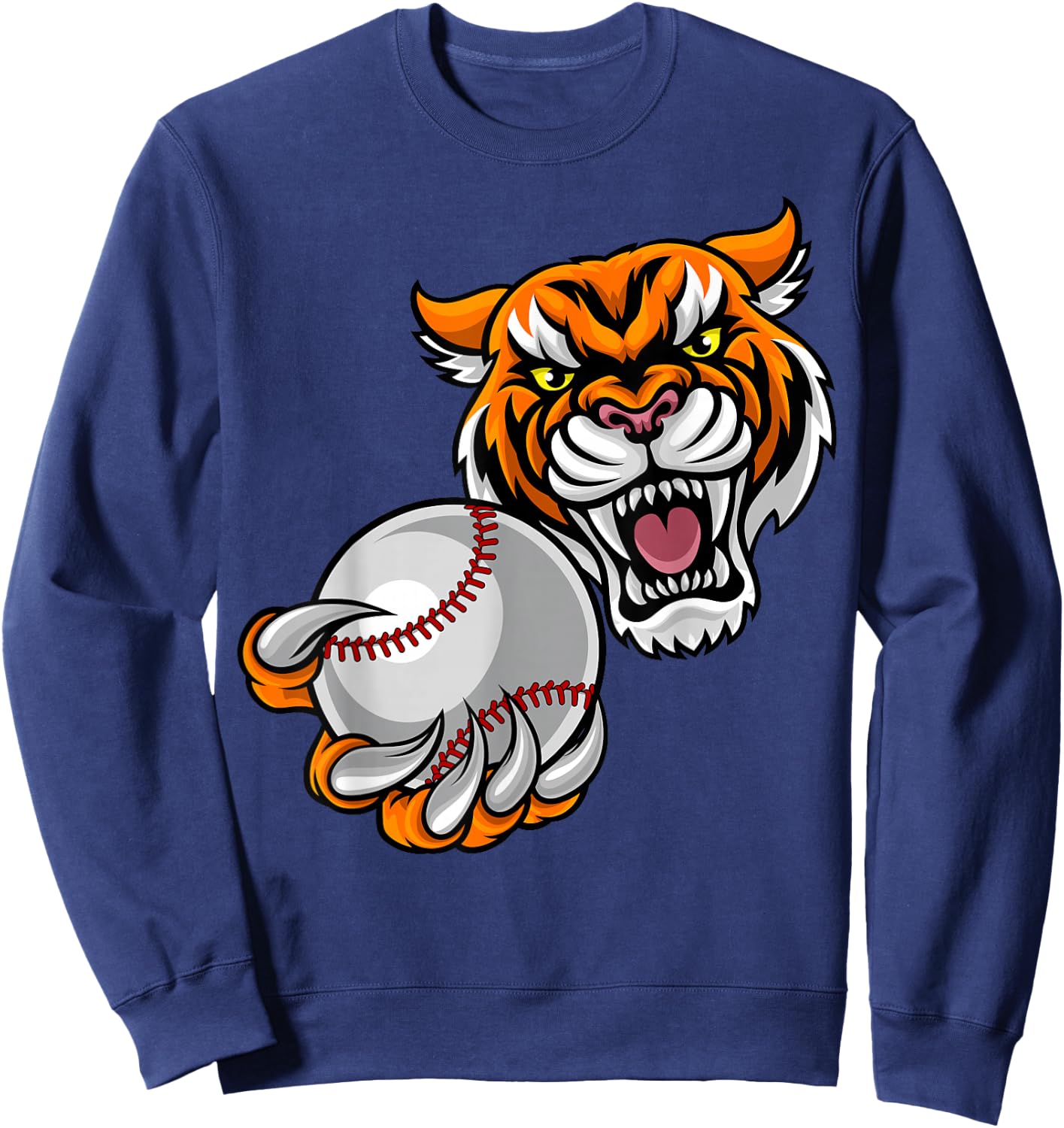 Tiger Holding Baseball Ball Mascot Sweatshirt - Sweatshirt | Navy