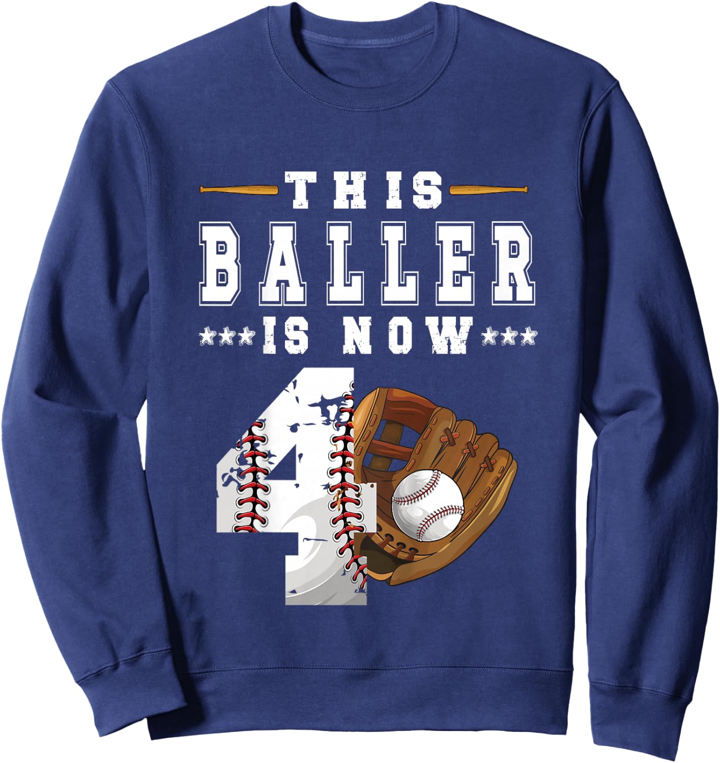 Kids 4th Birthday Baseball Boy Four Year Old Baseball Player Sweatshirt - Sweatshirt | Navy