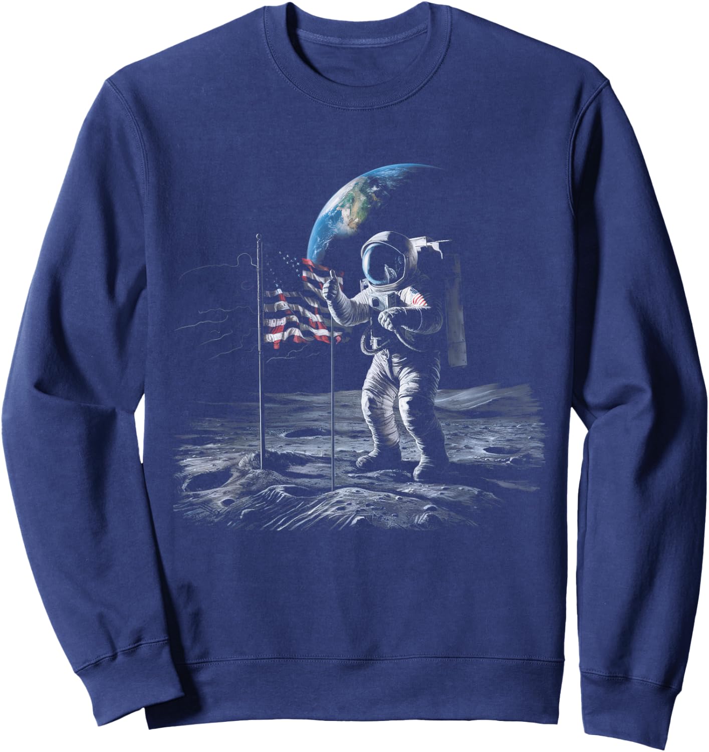 Astronaut on Moon - Iconic Space Exploration Art for Science Sweatshirt - Sweatshirt | Navy