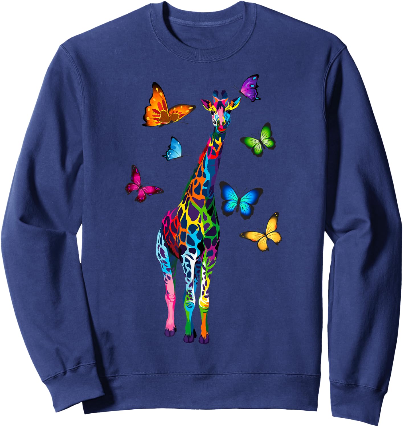 colored giraffe colorful butterflies giraffe Lovers Sweatshirt - Sweatshirt | Navy