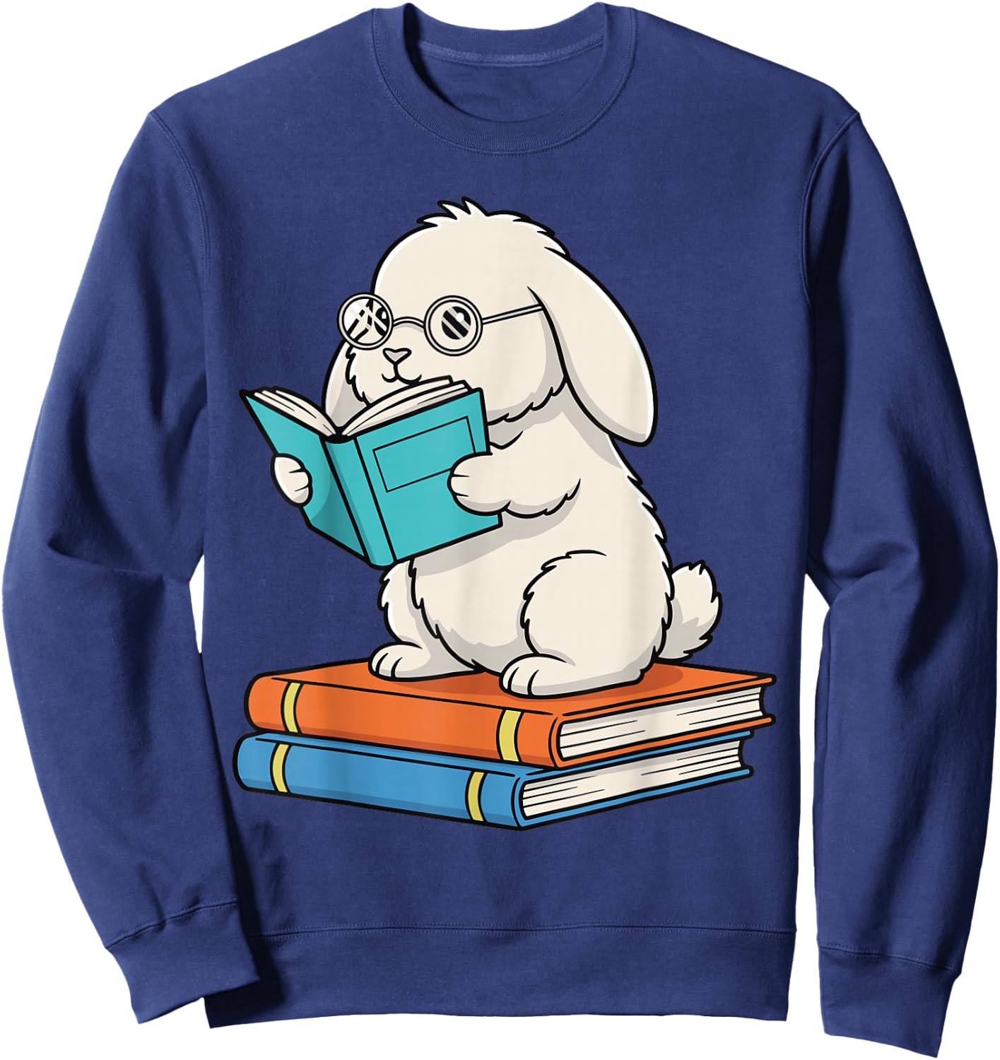 Reading Bunny Bookworm Rabbit with Glasses Books Reader Sweatshirt - Sweatshirt | Navy