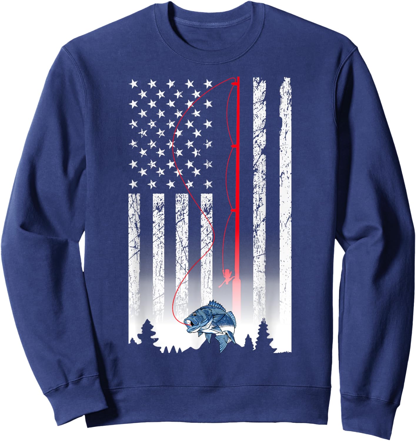 American Flag Fishing Rod USA Patriotic Lover Men Sweatshirt - Sweatshirt | Navy