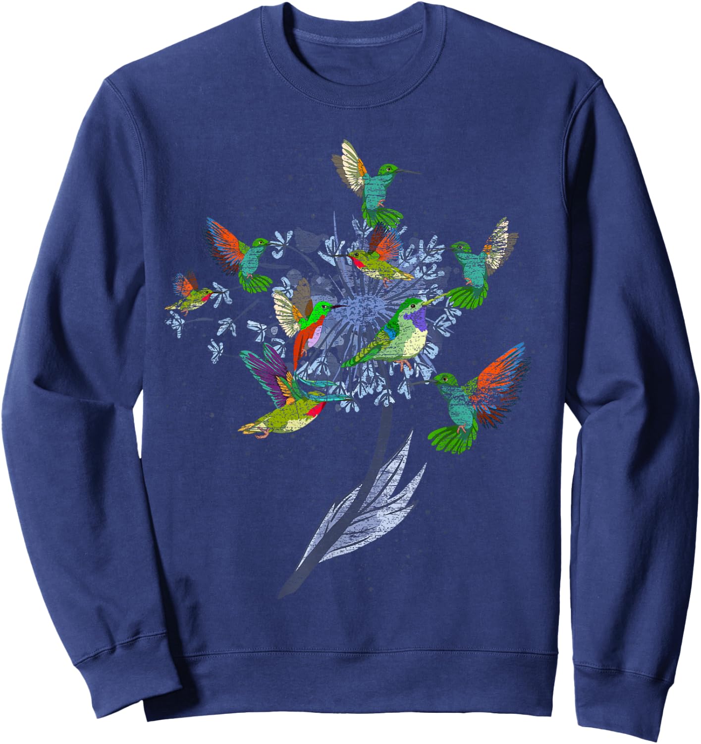 Vintage Nature Animal Bird Lover Flowers Pretty Hummingbird Sweatshirt - Sweatshirt | Navy