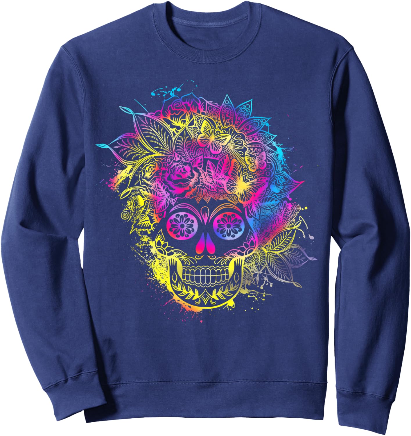 Butterflies Sugar Skull Day of the Dead Dia De Muertos Sweatshirt - Sweatshirt | Navy