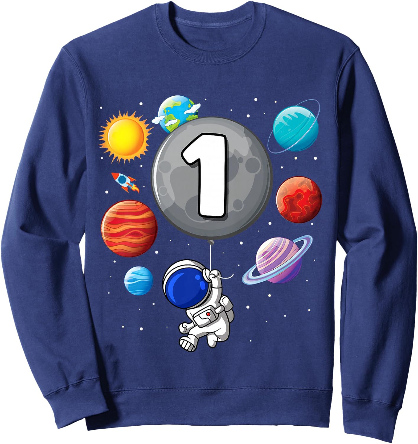 1st Birthday Astronaut Balloon Planet 1 Year Old Boy Sweatshirt - Sweatshirt | Navy