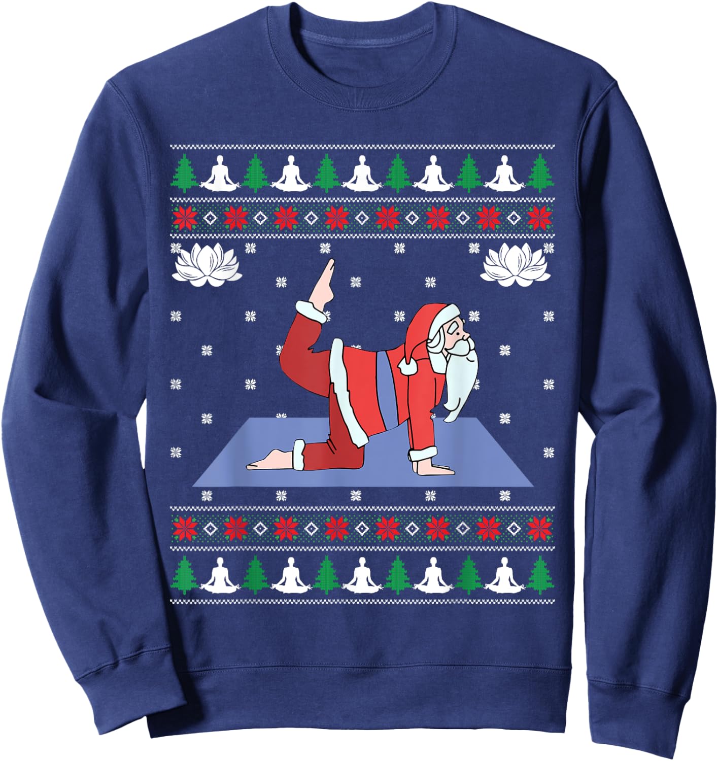 Cute Yoga Pose Santa Ugly Christmas Sweater Xmas Lovers Sweatshirt - Sweatshirt | Navy