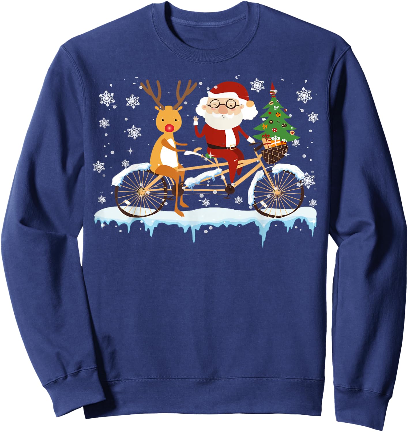 Santa And Reindeer Riding Bicycle Christmas Santa Reindeer Sweatshirt - Sweatshirt | Navy