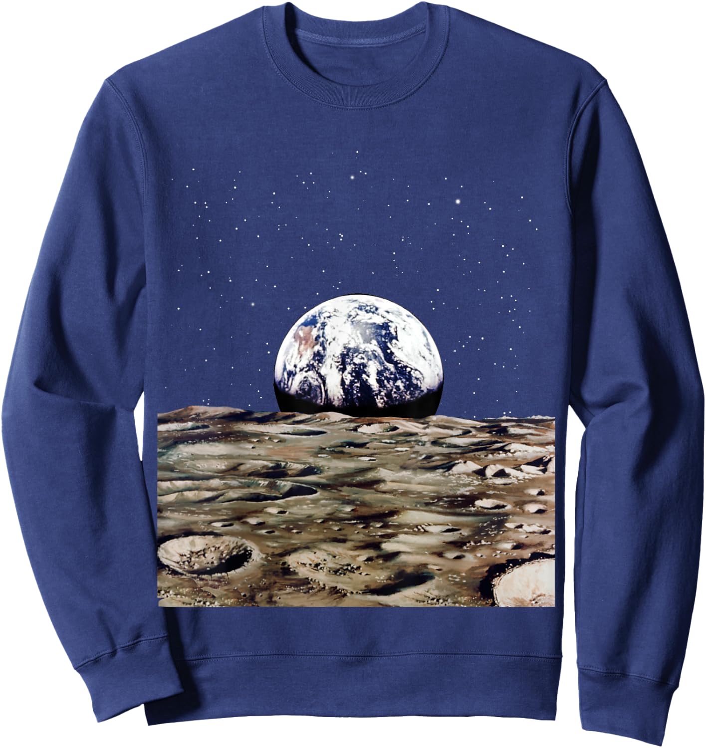 Earth Rise Over Moon Surface Space Exploration Sweatshirt - Sweatshirt | Navy