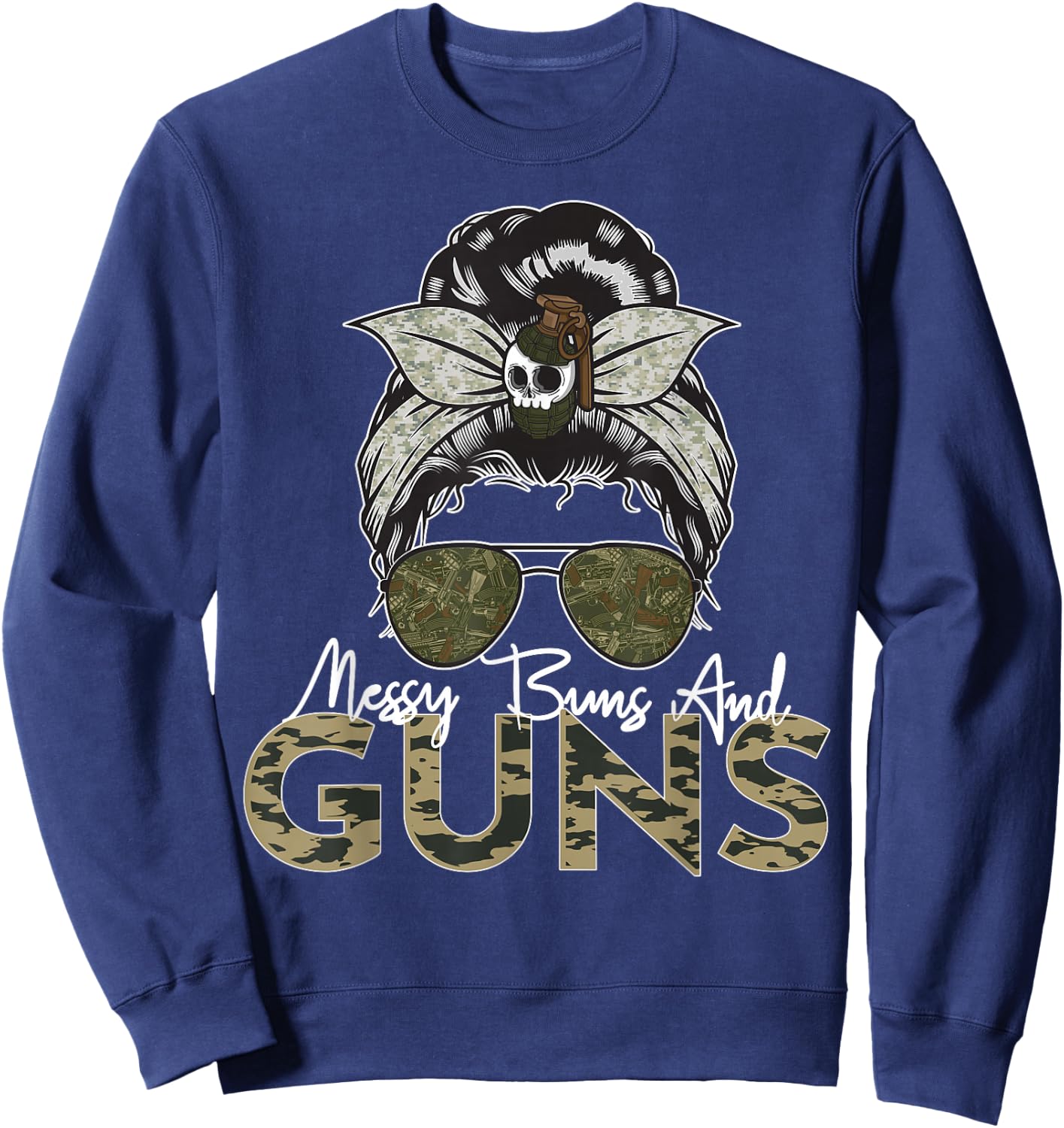 Messy Buns and Guns Wife Mom Military Sweatshirt - Sweatshirt | Navy