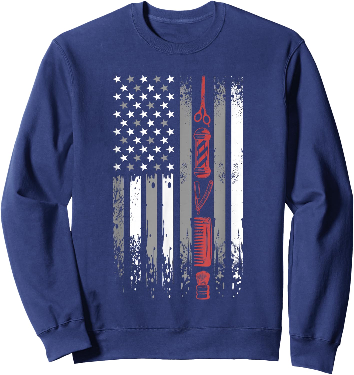 Barber US Flag - Hairdresser Hairstylist Barbershop Barber Sweatshirt - Sweatshirt | Navy