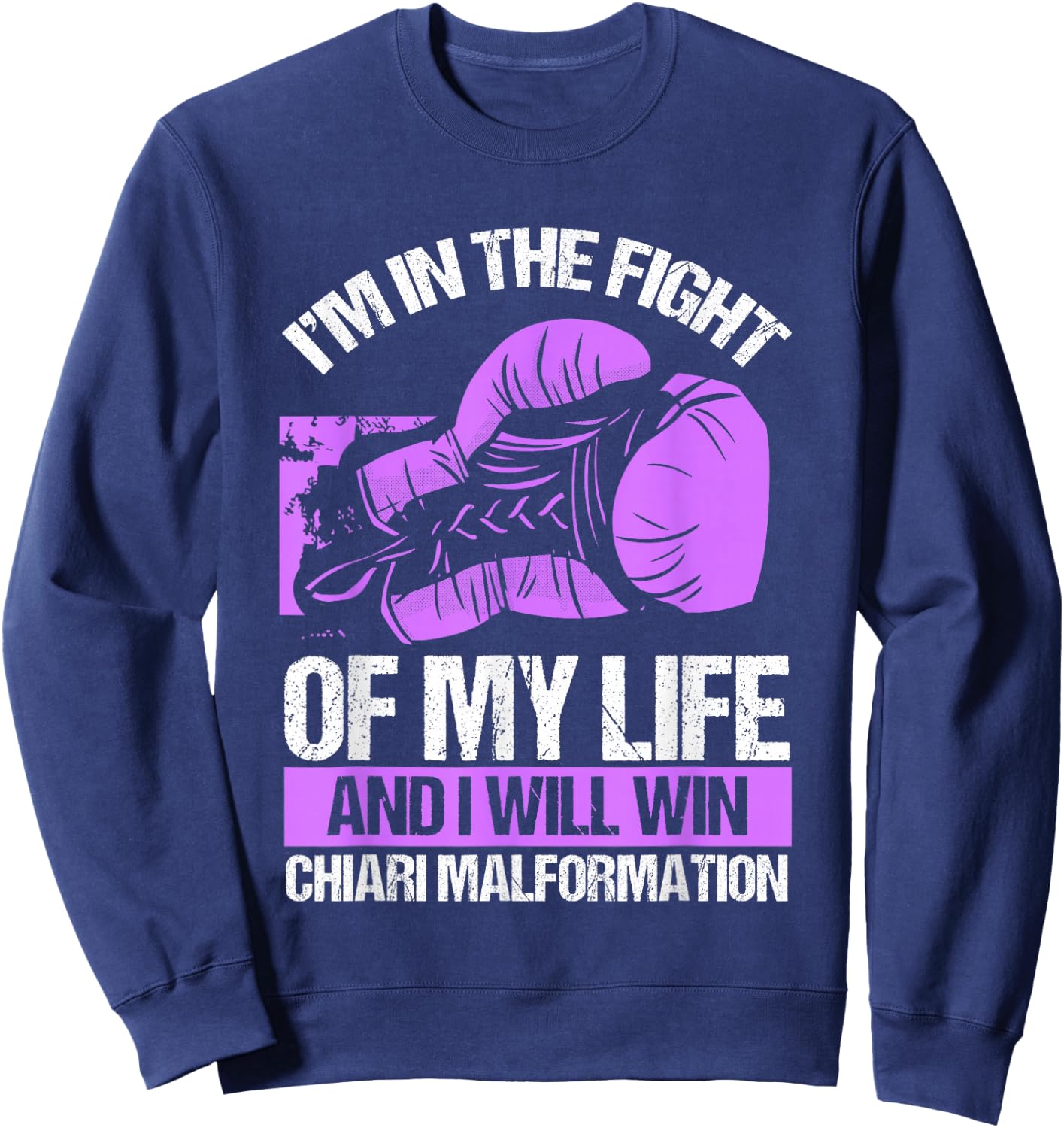Chiari Malformation Awareness Win Survivor Purple Ribbon Sweatshirt - Sweatshirt | Navy