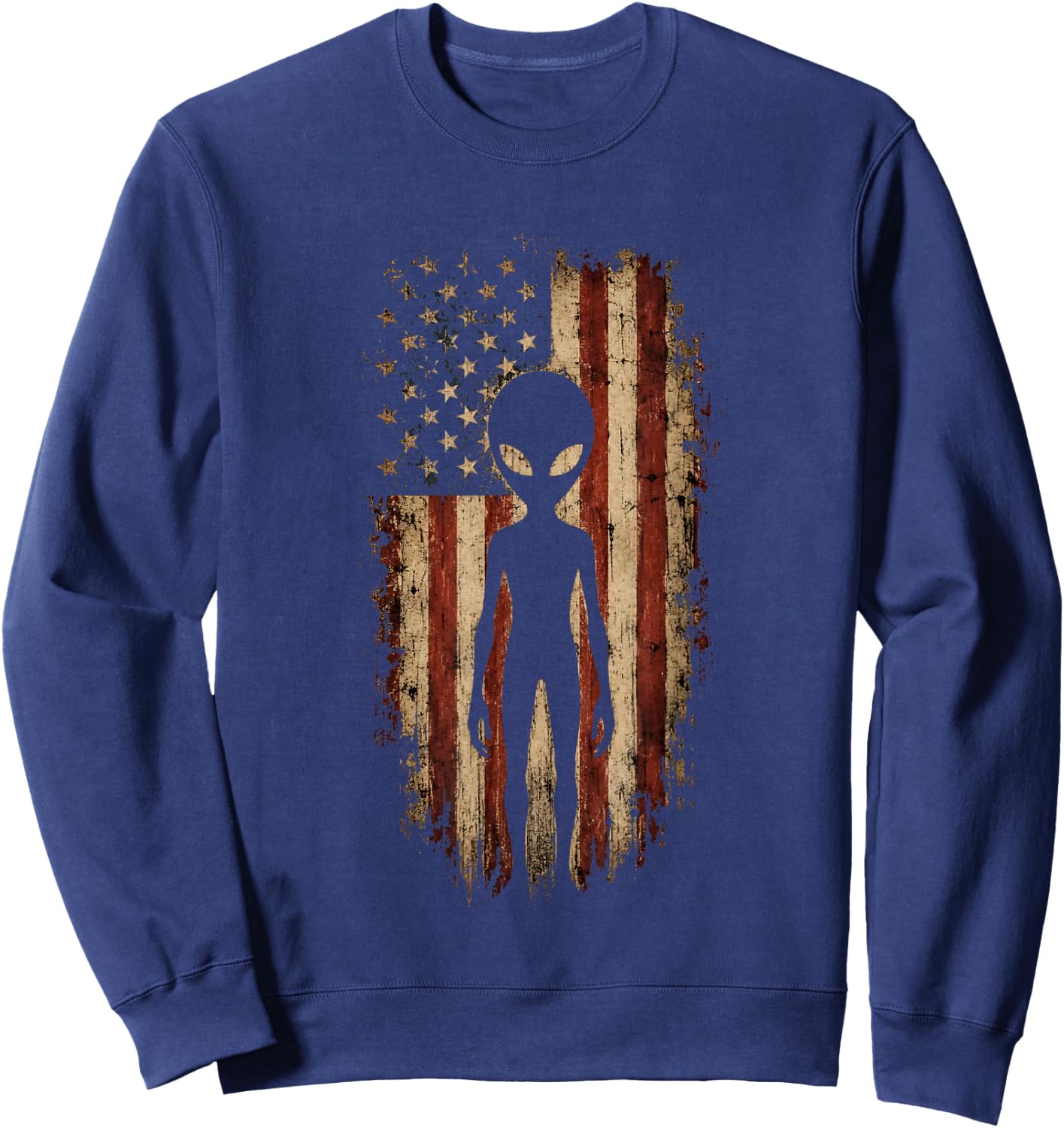 Vintage Alien USA Flag Fourth of July Men Women Kids Sweatshirt - Sweatshirt | Navy