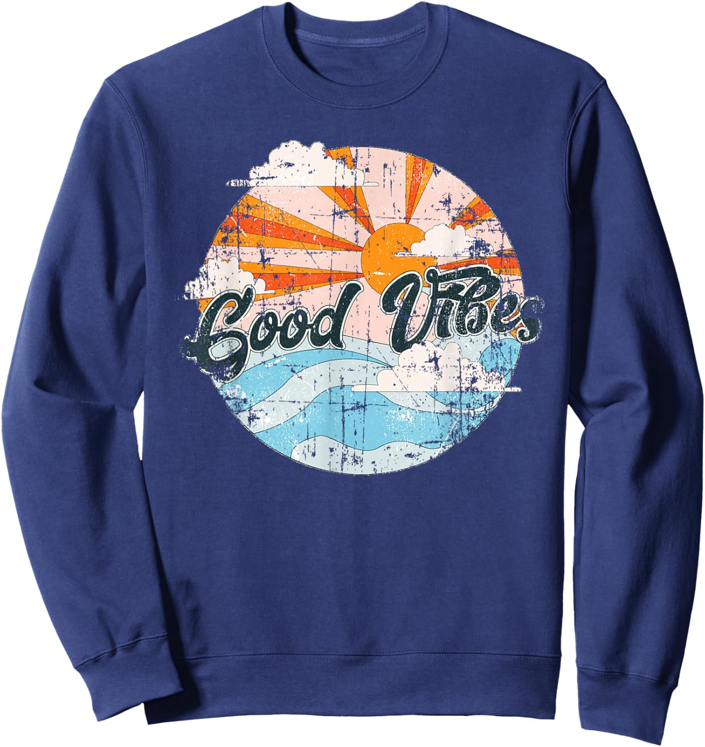 Vintage Retro Good Vibes Waves & Sunset Men Women Gift Sweatshirt - Sweatshirt | Navy