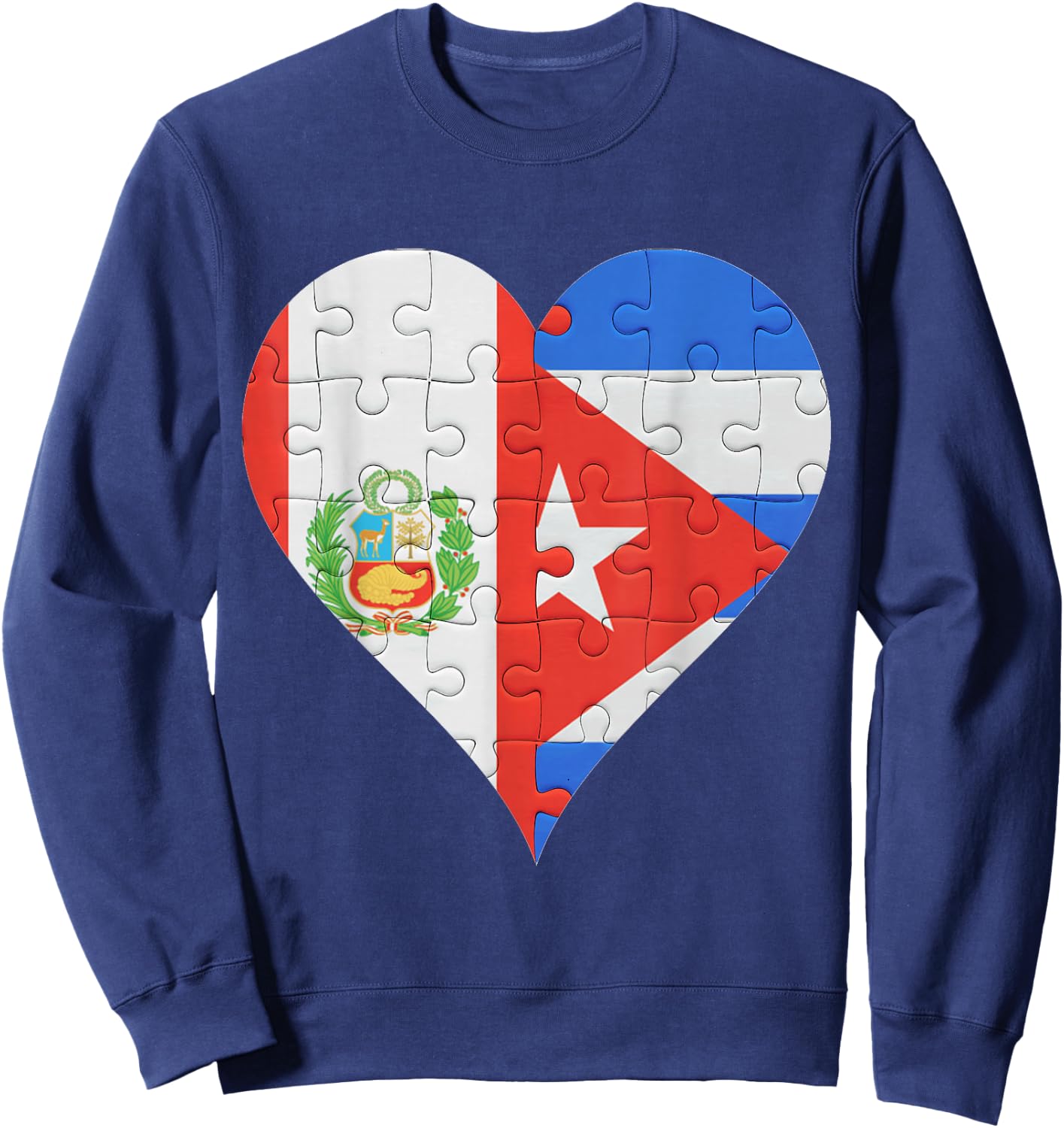 Peruvian Cuban Flag Heart Sweatshirt - Sweatshirt | Navy
