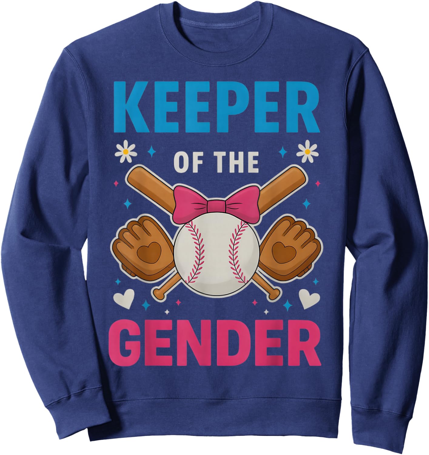 Keeper Of The Gender Baseball or Bows Funny Reveal Party Mom Sweatshirt - Sweatshirt | Navy