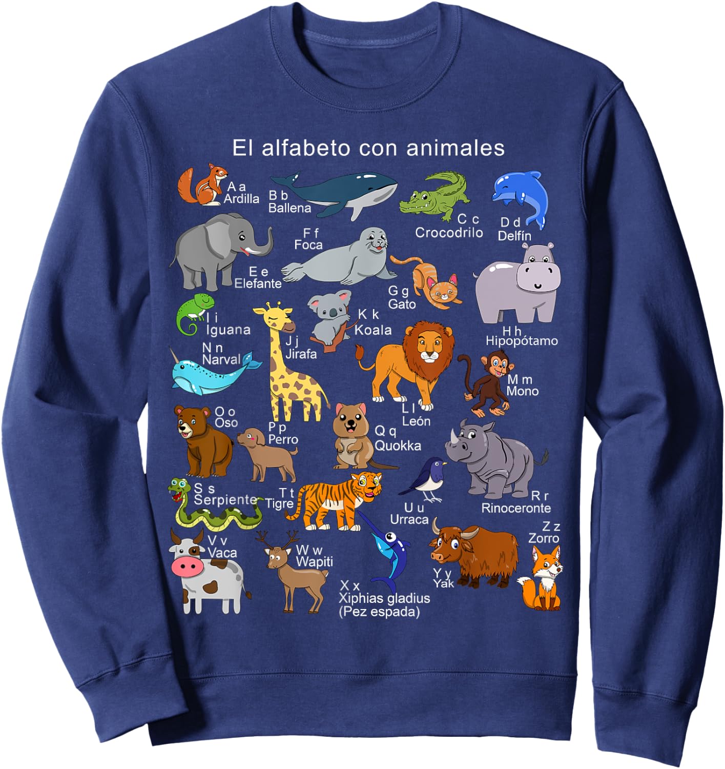 Spanish Animals Alphabet A-Z ABC of the Wildlife Sweatshirt - Sweatshirt | Navy