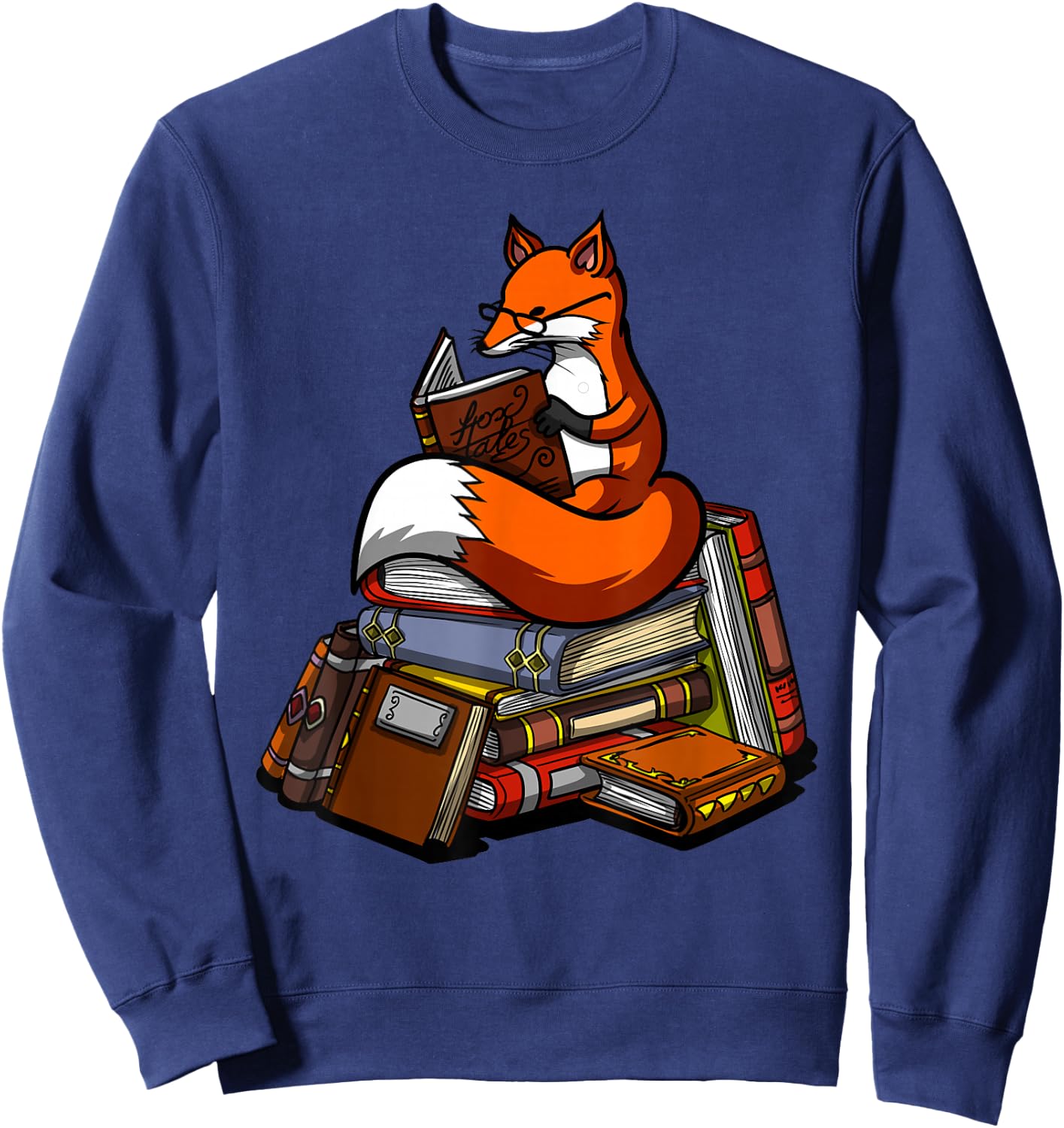 Fox Book Reading Nerd Library Librarian Book Reader Sweatshirt - Sweatshirt | Navy