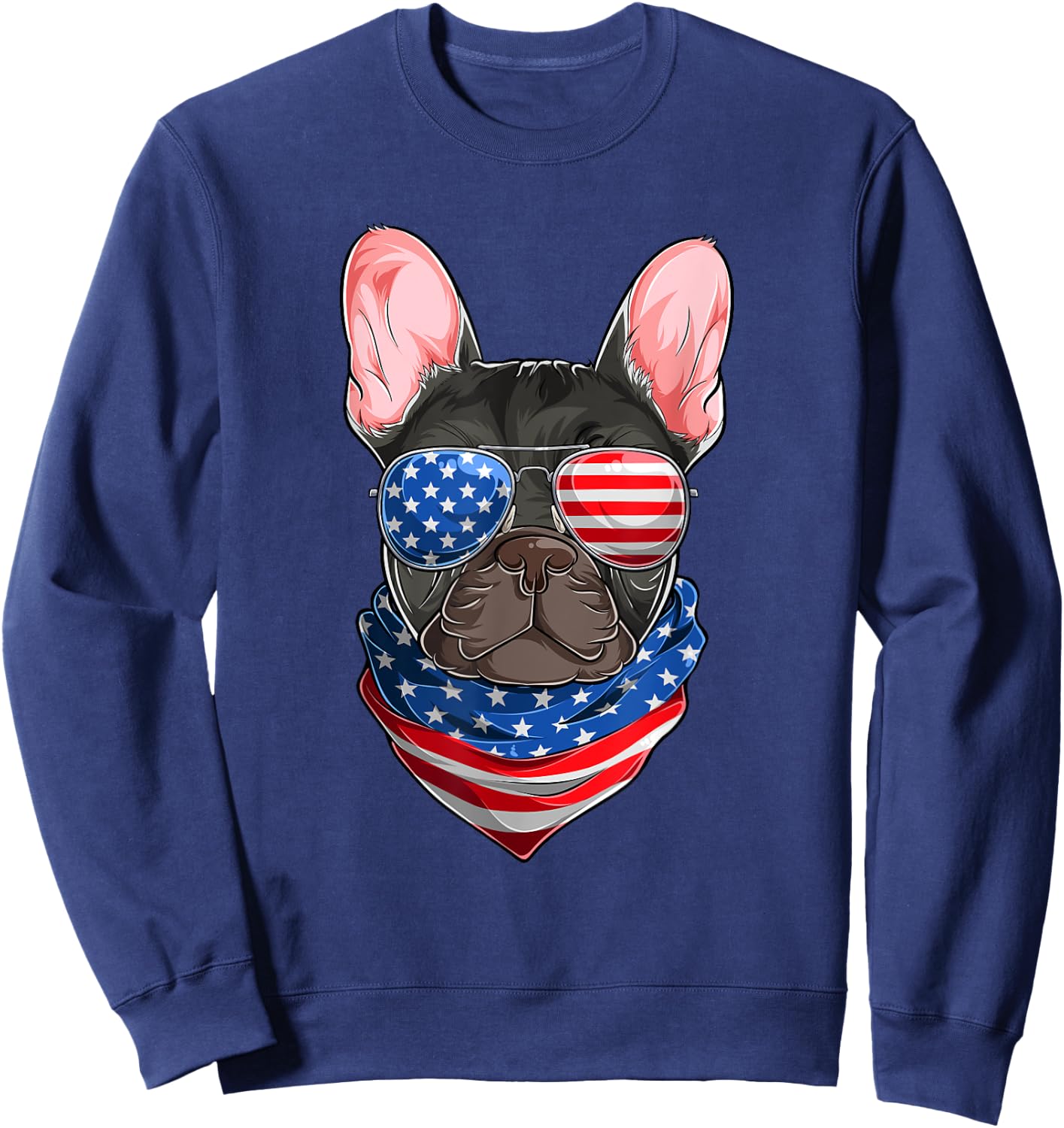American Flag French Bulldog Shirts, Frenchie Fourth Of July Sweatshirt - Sweatshirt | Navy
