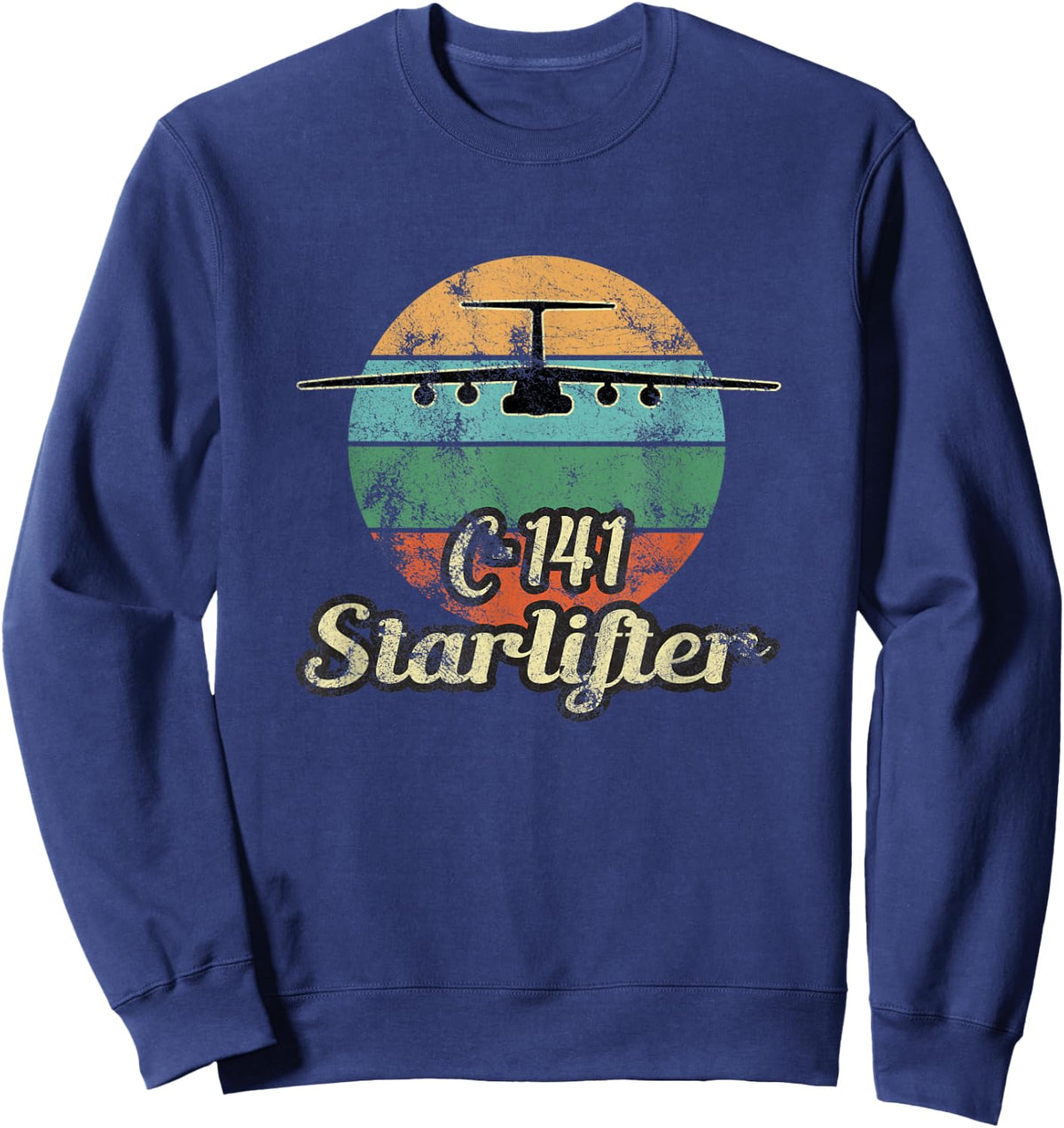 C-141 Starlifter Retro Sunset Airlift Cargo Airplane Sweatshirt - Sweatshirt | Navy