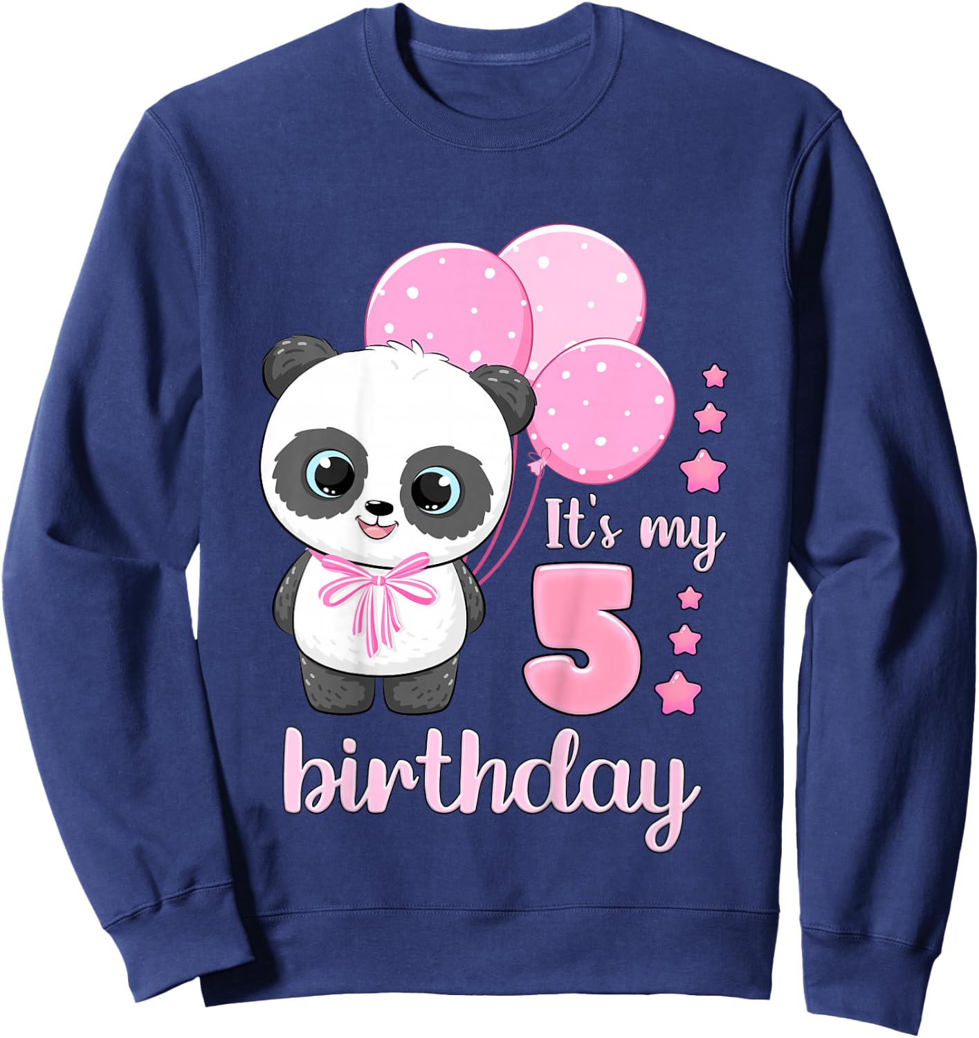 Birthday Girl 5th Panda Pink Balloons Sweatshirt - Sweatshirt | Navy