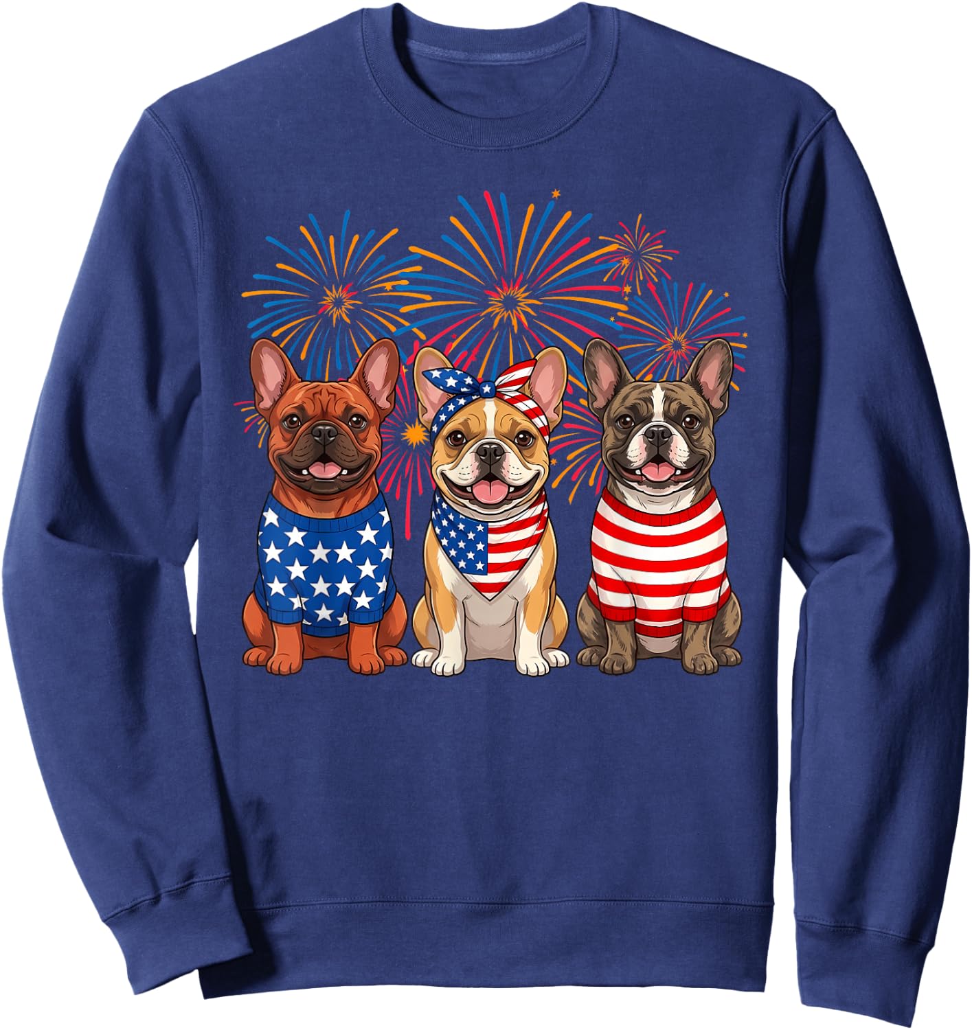 Funny French Bulldog Lover USA Flag 4th of July Women Men Sweatshirt - Sweatshirt | Navy
