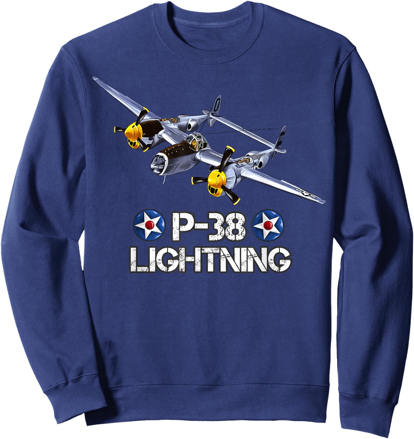 World War 2 American P-38 Lightning Fighter Airplane Sweatshirt - Sweatshirt | Navy
