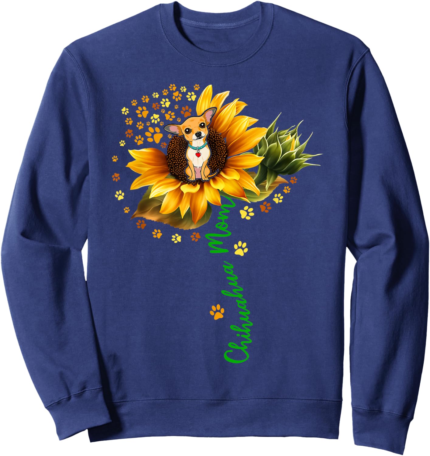 Chihuahua Mom Funny Chihuahua On Sunflower Dog Paws Flower Women Girls Kids Sweatshirt - Sweatshirt | Navy