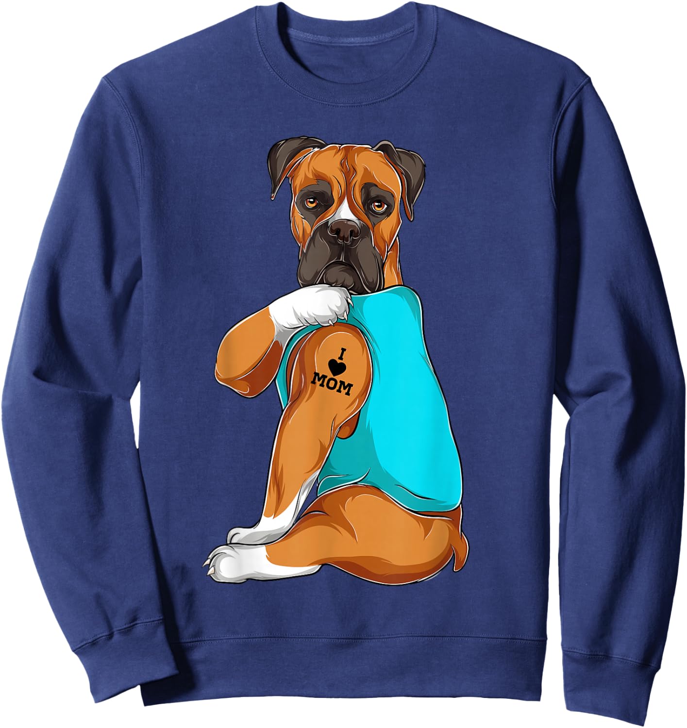 Boxer I Love Mom Tattoo Apparel Dog Mom Gifts Sweatshirt - Sweatshirt | Navy