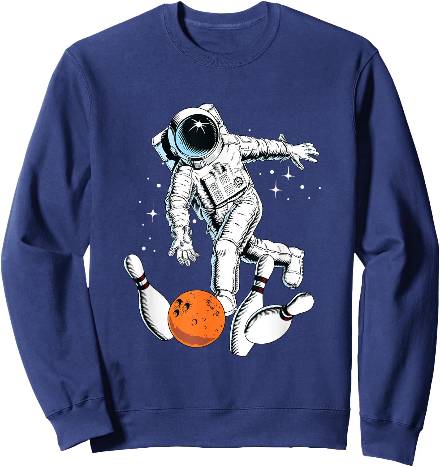 Cool Space Astronaut Playing Bowling Graphic Designs Fun Sweatshirt - Sweatshirt | Navy