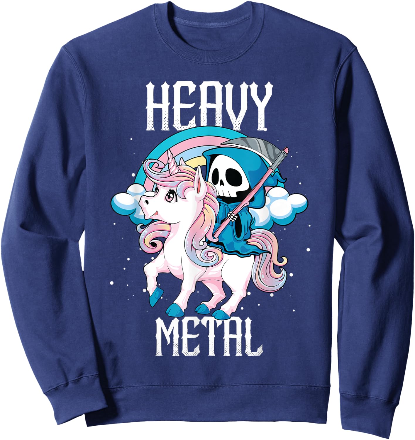 Kawaii Pastel Heavy Metal Rock Rainbow Grim Reaper Unicorn Sweatshirt - Sweatshirt | Navy