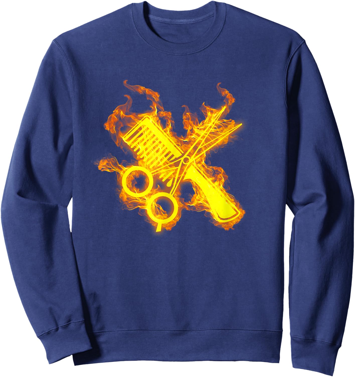 Fire Scissors And Comb Flames Barber Hairdresser Sweatshirt - Sweatshirt | Navy