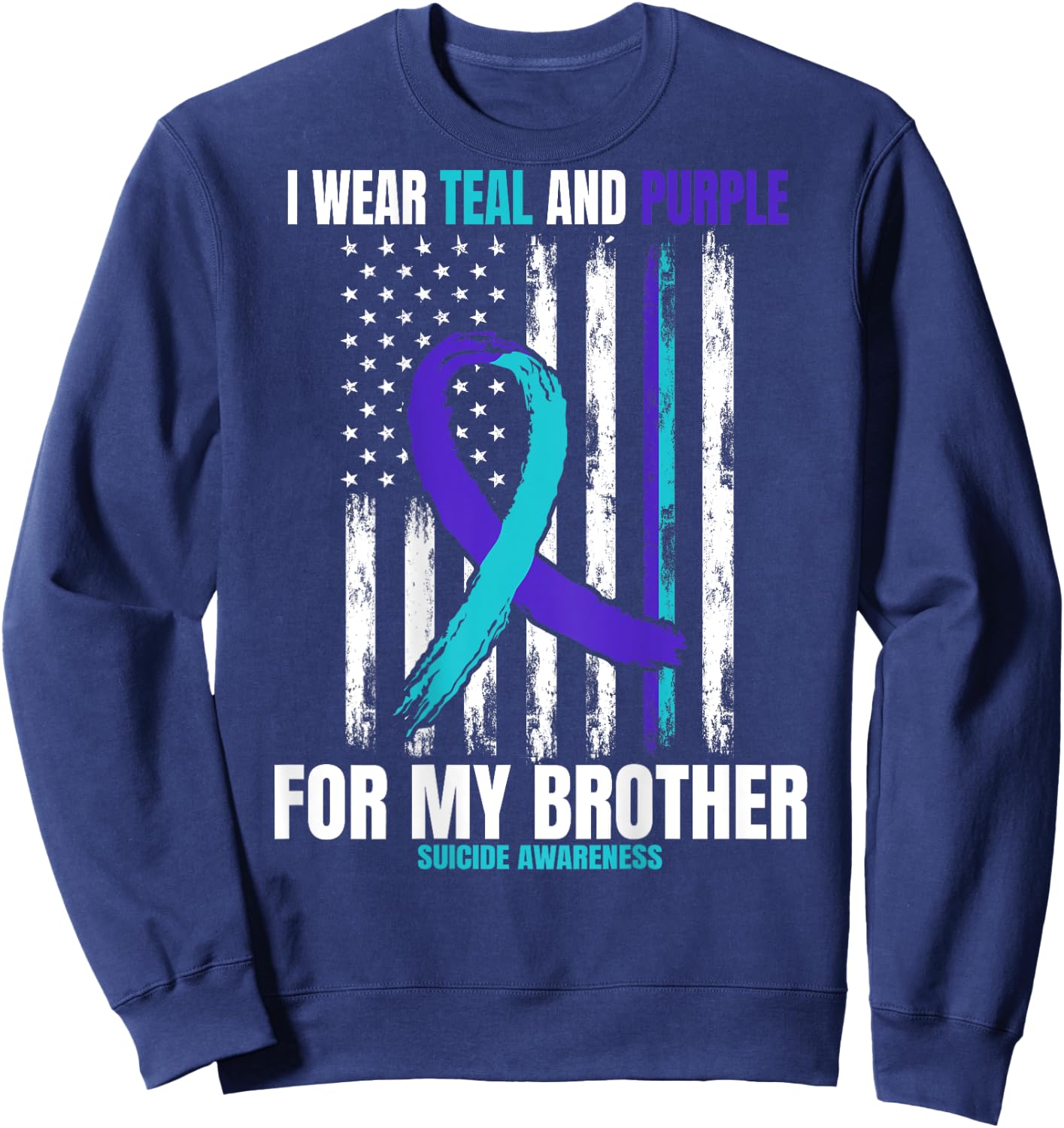 In Memory Of Brother Suicide Awareness Flag Graphic on Back Sweatshirt - Sweatshirt | Navy