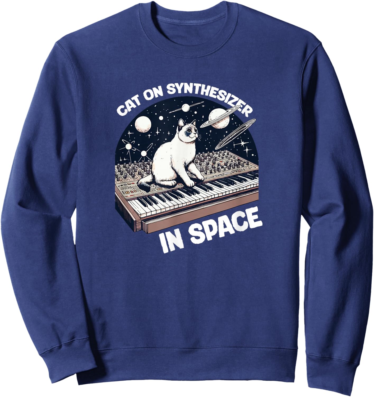 Cat Synthesizer in Space Funny Sweatshirt - Sweatshirt | Navy
