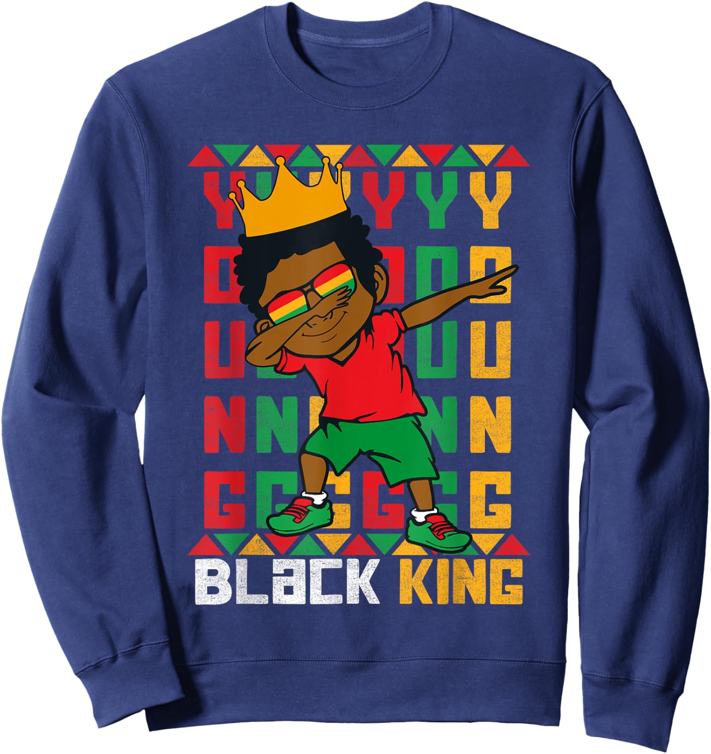 Young Black King Dab Kid African American Boy Juneteenth Sweatshirt - Sweatshirt | Navy